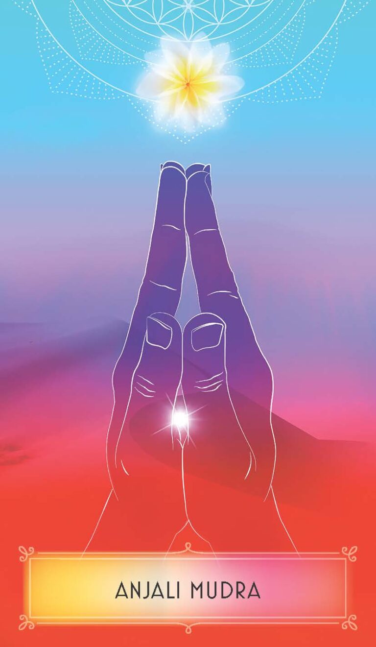 Anjali mudra Yoga Mudra Oracle original artwork by Emma Wertheim and Steve Denham